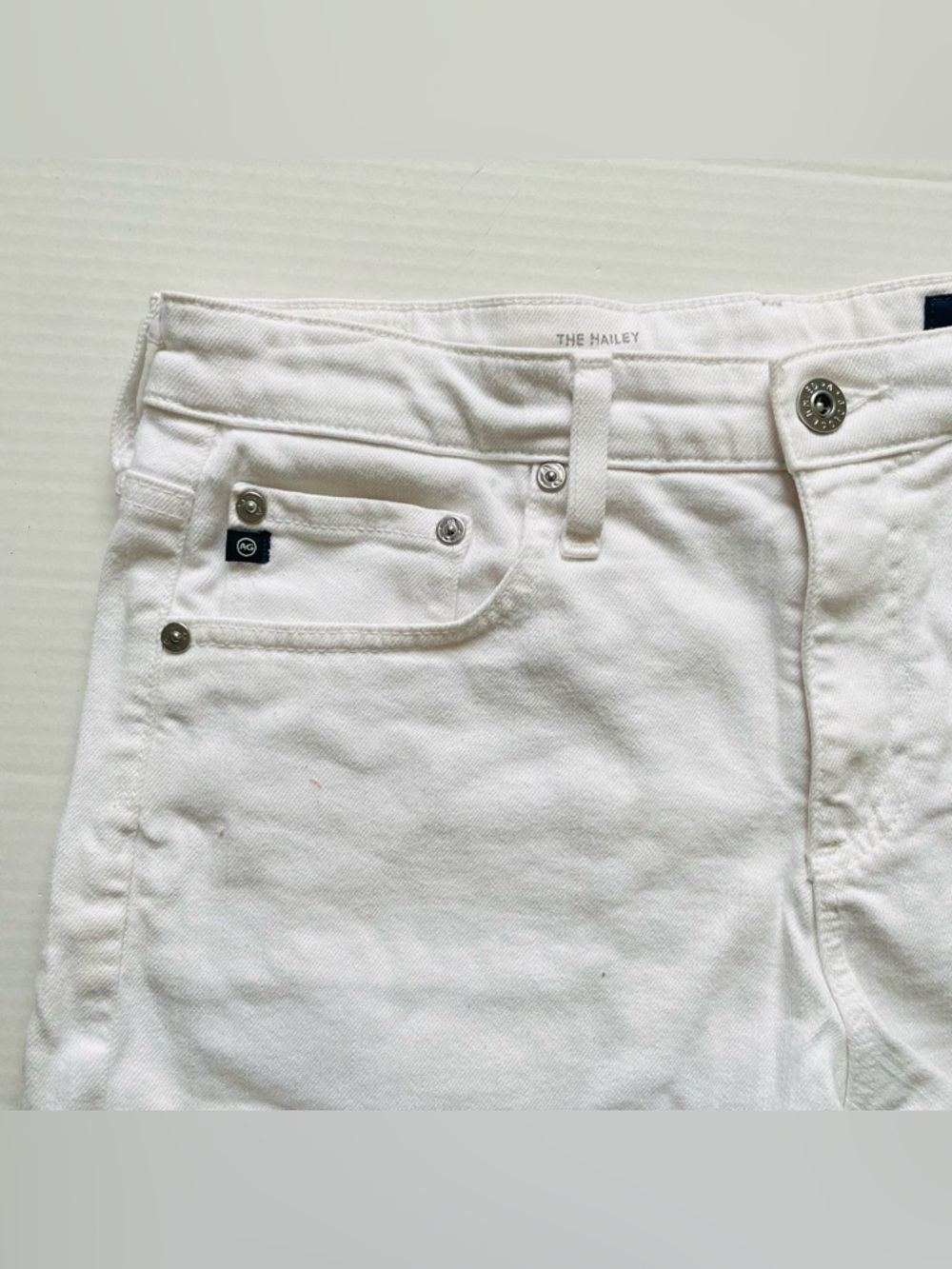 AG Adriano Goldschmied White Frayed Hem Denim Shorts - Picture 2 of 11